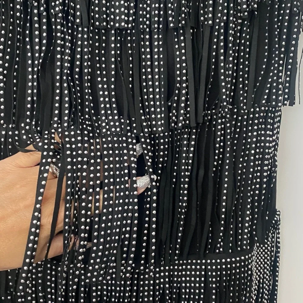 AREA STARS Black Fringe Dress with Silver Accents - Picture 4 of 8